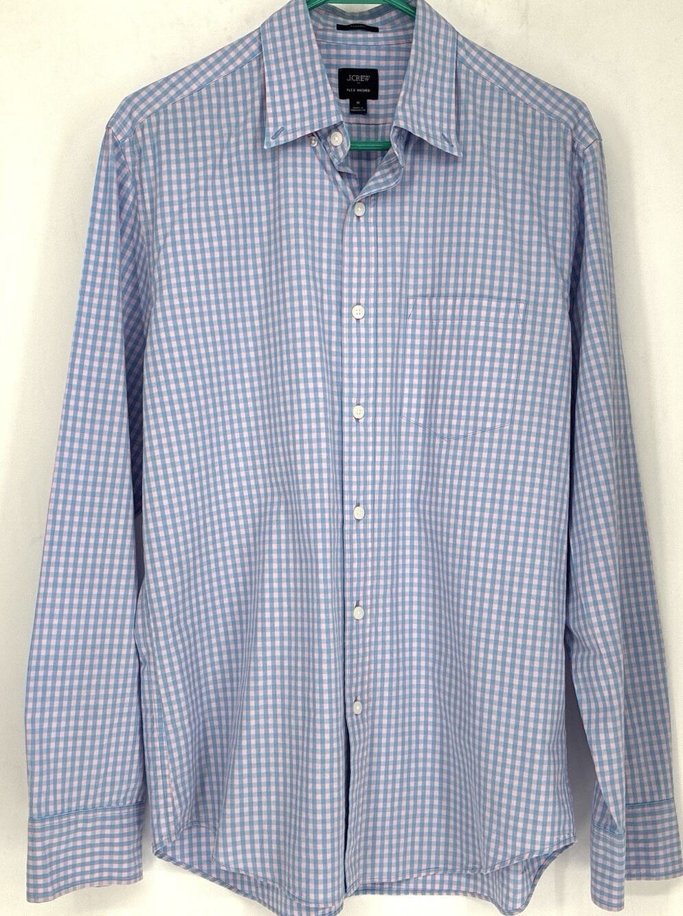 J.Crew Factory Men’s M Classic Fit Flex Washed Gingham Shirt Blue Pink BP969